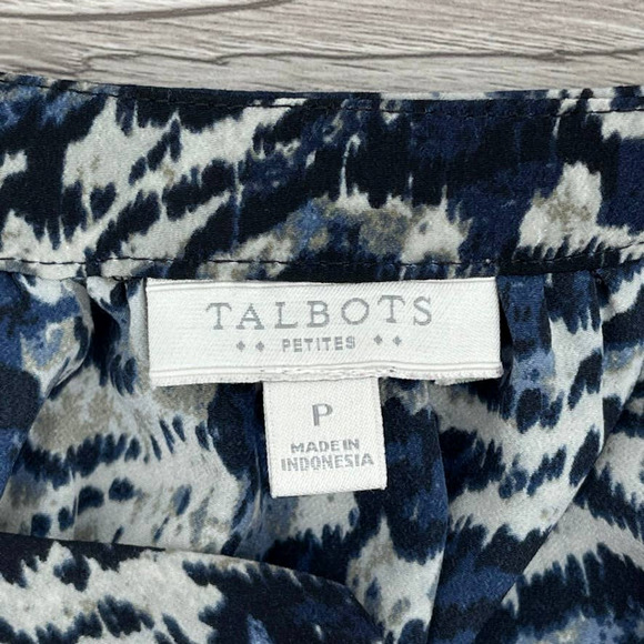 TALBOTS Petites Blouse 3/4 Sleeves Blue Print - Size P  EUC - Picture 3 of 11